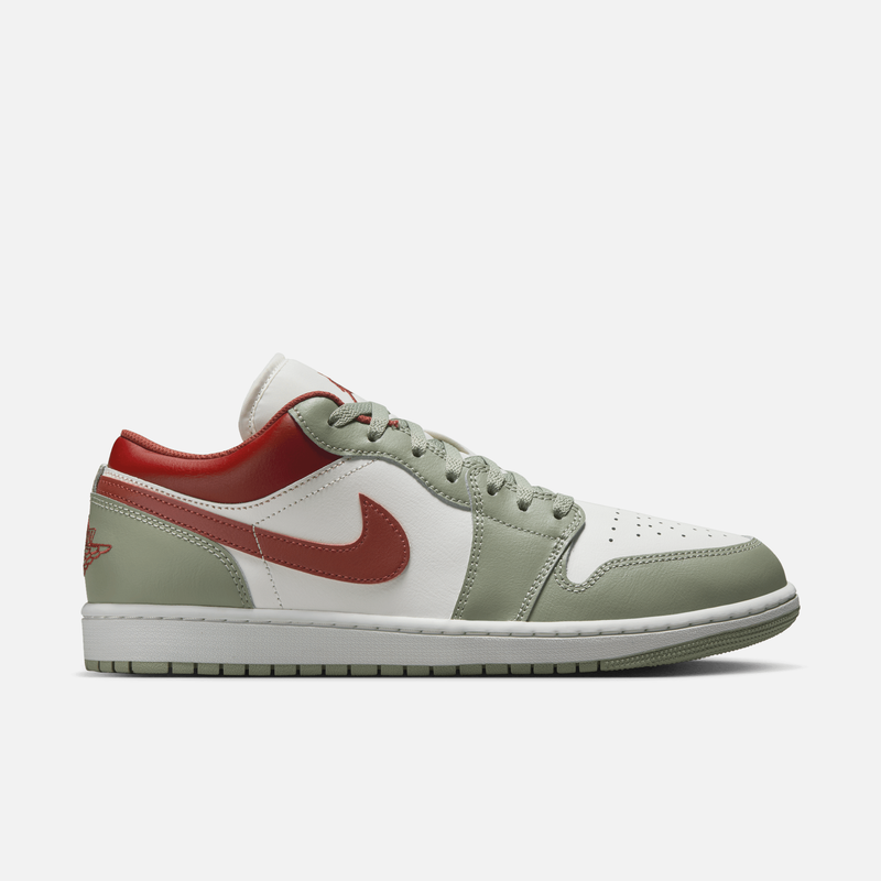 Air Jordan 1 Low - Branco-creme / Verde-jade / Cinza-platinado / Branco / Vermelho-terra
